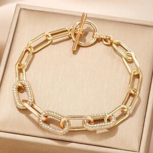 Golden 18Kt Gold PlatedElliptical Rhinestone Bracelet